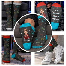 Load image into Gallery viewer, Personalized Gamer Crew Socks Custom Cartoon Quote Gift