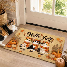 Load image into Gallery viewer, Personalized Doormat with Cats and Pumpkins | Housewarming Gift for Cat Owners