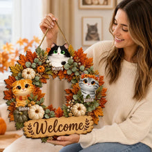 Load image into Gallery viewer, Personalized Wooden Welcome Sign with Cats for Pet Owners