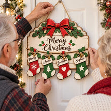 Load image into Gallery viewer, Personalized Wooden Family Sign with Stockings Rustic Decor Gift for Grandparents