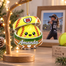 Load image into Gallery viewer, Personalized Softball Acrylic Ornament Cute Yellow Gift for Daughter and Son