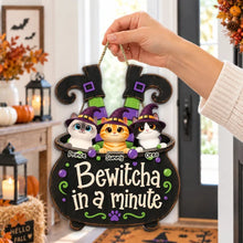 Load image into Gallery viewer, Personalized Wooden Halloween Sign Cute Cat Decor Gift Idea