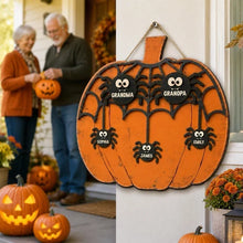 Load image into Gallery viewer, Personalized Wooden Halloween Sign for Grandma with Spiders