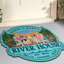 Load image into Gallery viewer, Personalized Shaped Doormat Lakeside Scene Gift for Couples