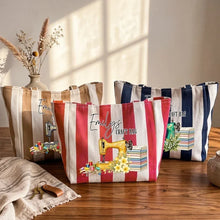 Load image into Gallery viewer, Personalized Striped Canvas Tote Bag for Sewing Lovers Gift