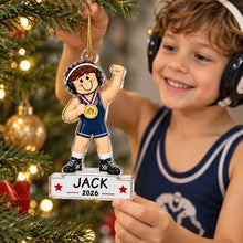 Load image into Gallery viewer, Personalized Acrylic Christmas Ornament for Son - Cartoon Wrestling Champion Gift