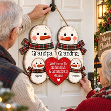Load image into Gallery viewer, Personalized Wooden Sign for Grandparents with Snowmen Design