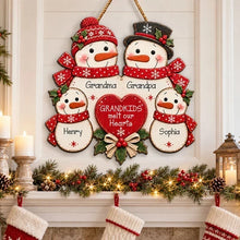 Load image into Gallery viewer, Personalized Christmas Wooden Sign for Grandma & Grandpa Snowman Family Decor