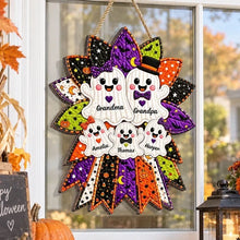 Load image into Gallery viewer, Personalized Wooden Halloween Sign with Cheerful Ghosts Gift for Grandparents