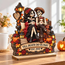 Load image into Gallery viewer, Personalized Halloween Wooden Plaque Skeleton Couple Gift