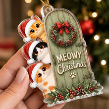 Load image into Gallery viewer, Personalized Meowy Christmas Acrylic Ornament for Cat Lovers