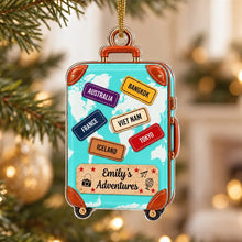 Load image into Gallery viewer, Personalized Turquoise Suitcase Ornament Travel Gift for Adventurers