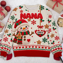 Load image into Gallery viewer, Personalized Sweatshirt with Snowman & Gingerbread for Grandma - Unique Christmas Gift