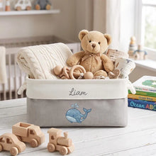 Load image into Gallery viewer, Personalized Cotton Linen Rope Basket Cute Animal Nursery Organizer Gift for New Parents