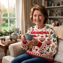 Load image into Gallery viewer, Personalized Sweatshirt with Snowman & Gingerbread for Grandma - Unique Christmas Gift