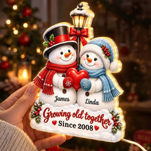 Load image into Gallery viewer, Personalized Acrylic Light Box Custom Snowmen Heart Gift for Couple