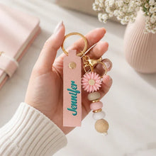Load image into Gallery viewer, Personalized PU Leather Daisy Keychain Gift for Daughter, Teacher, Mom