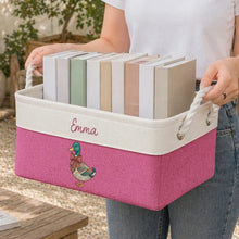 Load image into Gallery viewer, Personalized Cotton Linen Rope Basket Cute Animal Nursery Organizer Gift for New Parents