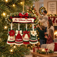 Load image into Gallery viewer, Personalized Family Christmas Ornament Custom Bells Red Green