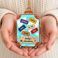 Load image into Gallery viewer, Personalized Turquoise Suitcase Ornament Travel Gift for Adventurers