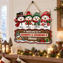 Load image into Gallery viewer, Personalized Snowman Family Wooden Sign Gift for Grandparents Christmas Decor