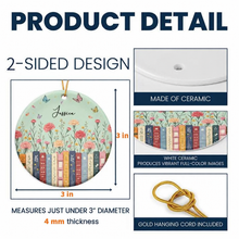 Load image into Gallery viewer, Personalized Aqua Floral Ceramic Ornament Gift for Book Lovers