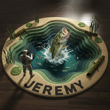 Load image into Gallery viewer, “Catch the Moment” - Personalized Fish Quilted Round Mat for Fishing Lovers Doormat MagicInPrints