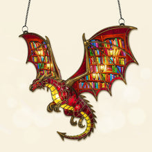 Load image into Gallery viewer, Ignite Your Imagination: Book Lover Dragon Suncatcher Ornament - Personalized Gift for Book Enthusiasts Ornament MagicInPrints