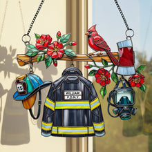 Load image into Gallery viewer, “Celebrate Bravery with Our Firefighter Heaven Suncatcher” - Personalized Gift for Firefighters, Customizable Ornament Ornament PopCulturePrints