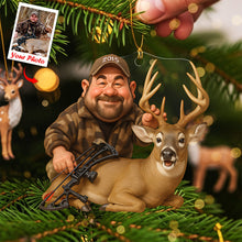 Load image into Gallery viewer, “Capture the Adventure” - Custom Caricature Art Hunting Ornament - Personalized Gifts for Hunting Enthusiasts Ornament PopCulturePrints