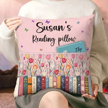 Load image into Gallery viewer, Personalized Floral Bookshelf Pillow Gift for Book Lovers