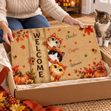 Load image into Gallery viewer, Personalized Fall Cat Doormat Custom Pet Owner Gift Cozy Autumn