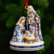Load image into Gallery viewer, "Embrace the Spirit of Christmas - Toile de Jouy Nativity Ornament, Personalized Gift for Believers" Ornament MagicInPrints