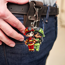 Load image into Gallery viewer, Personalized Firefighter Couple Keychain | Meaningful Valentine's Day Gifts for Couples Keychains PopCulturePrints