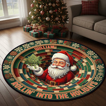 Load image into Gallery viewer, “Rollin’ Into the Holidays” - Personalized Chill Santa Round Rug - Unique Christmas Gift for Family and Friends Doormat MagicInPrints