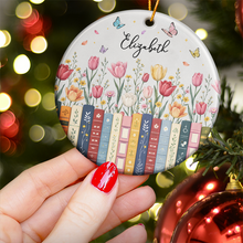 Load image into Gallery viewer, Personalized Aqua Floral Ceramic Ornament Gift for Book Lovers