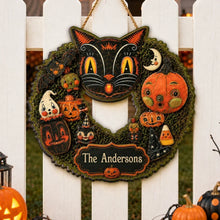 Load image into Gallery viewer, Personalized Black Cat Wooden Sign Custom Gift for Cat Lovers Halloween