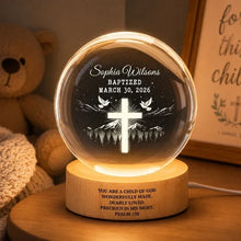 Load image into Gallery viewer, Personalized Globe Lamp with Cross & Doves Gift for Child, Nursery Decor