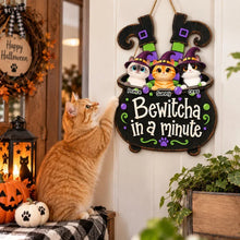Load image into Gallery viewer, Personalized Wooden Halloween Sign Cute Cat Decor Gift Idea
