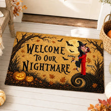 Load image into Gallery viewer, Personalized Halloween Doormat Welcome to Our Nightmare Gift for Couples