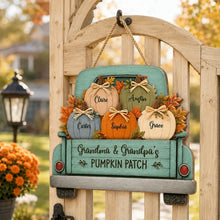 Load image into Gallery viewer, Personalized Wooden Pumpkin Truck Sign Gift for Grandparents
