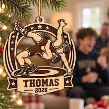 Load image into Gallery viewer, Personalized Wooden Wrestling Ornament Unique Gift for Son