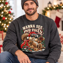 Load image into Gallery viewer, Personalized Funny Christmas Sweatshirt for Him - Wanna See My Nuts Santa Squirrel Gift