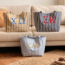 Load image into Gallery viewer, Personalized Sorority Striped Tote Bag Custom Keepsake Gift