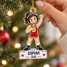 Load image into Gallery viewer, Personalized Acrylic Ornament Red Wrestler Gift for Daughter