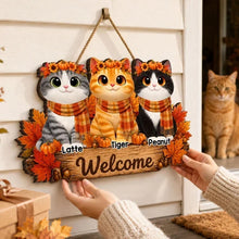 Load image into Gallery viewer, Personalized Wooden Cat Sign Cozy Autumn Decor Gift for Cat Owners