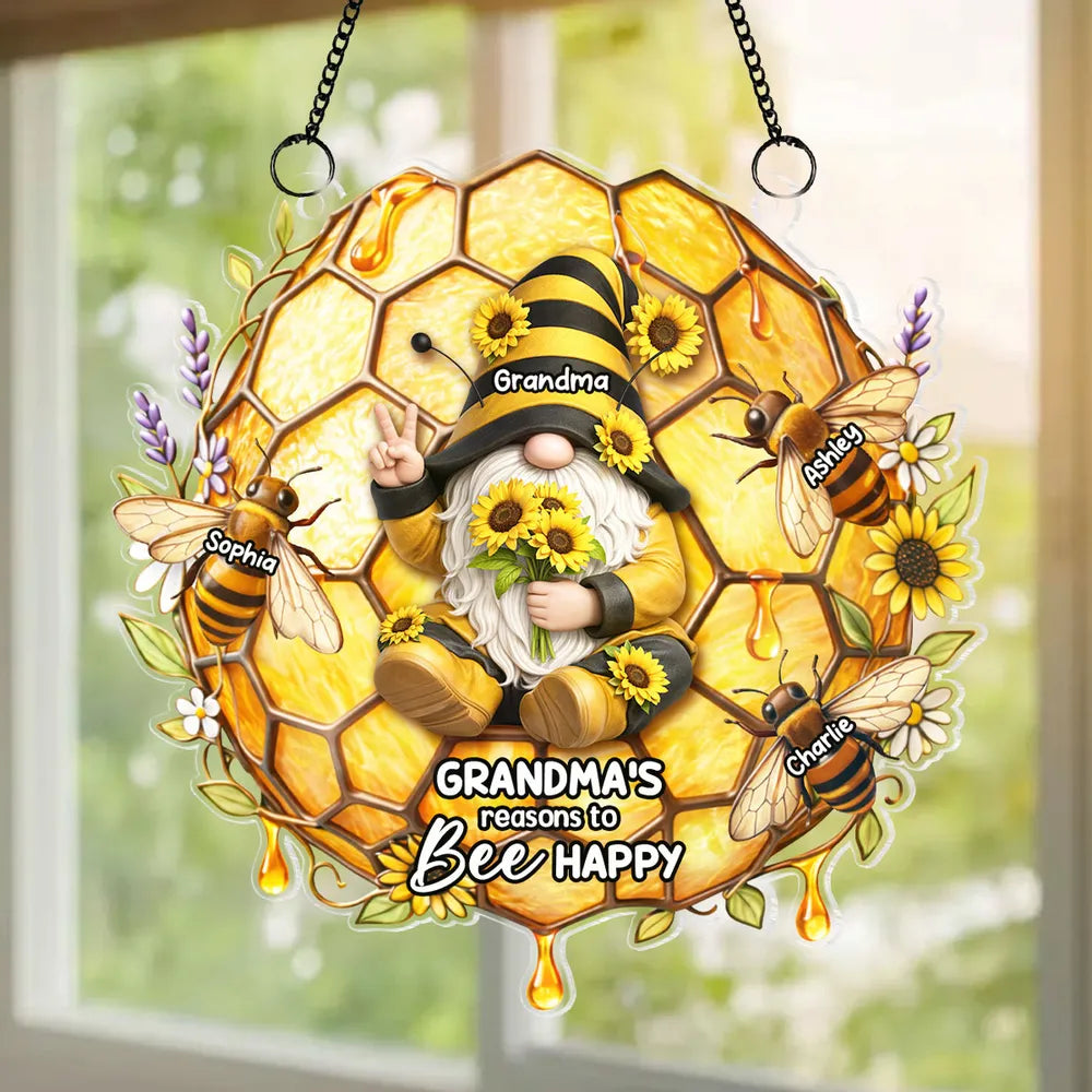 Personalized Grandma's Bee Happy Sunflower Ornament - Gift for Grandmother Ornament MagicInPrints