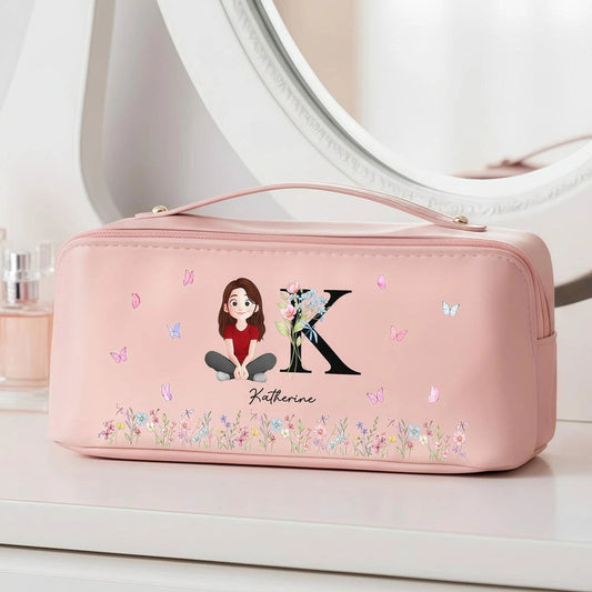 Personalized Makeup Bag for Women with Initial and Cartoon Design - Perfect Gift Bag MagicInPrints