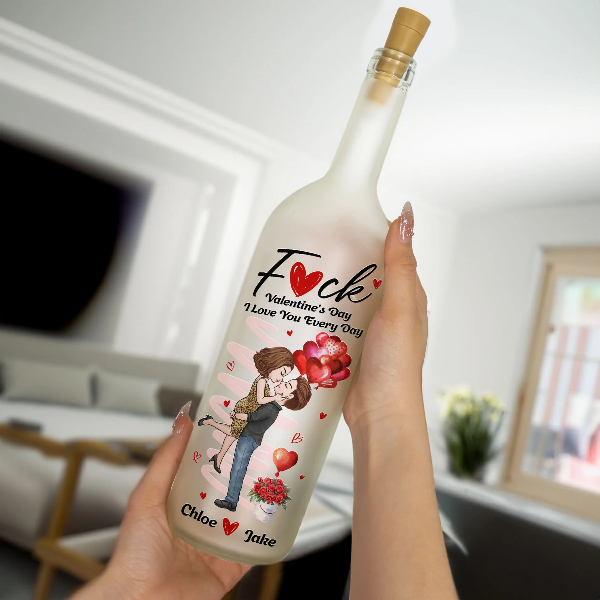 Personalized LED Wine Bottle Lamp for Couples - Romantic Valentine's Day Gift Lamp MagicInPrints