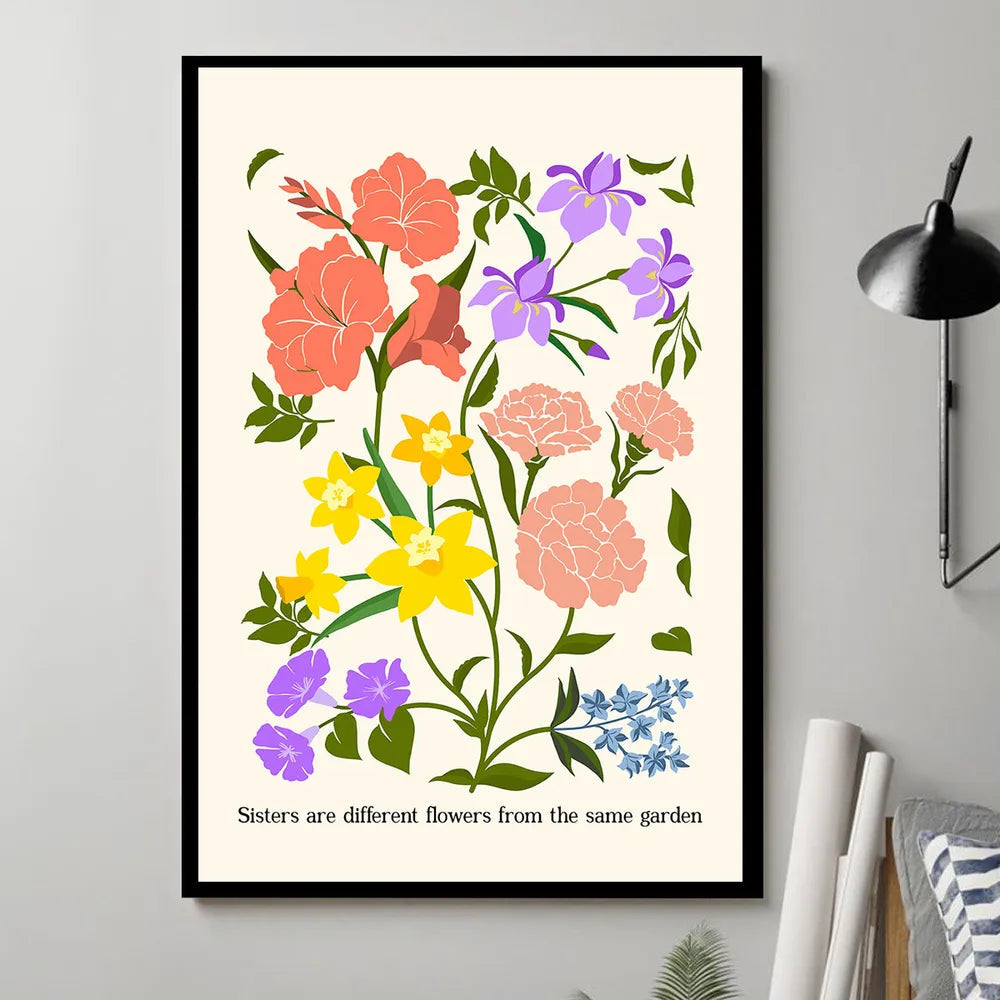 Floral Art Print for Sisters - Sentimental Home Decor Gift Poster or Canvas MagicInPrints
